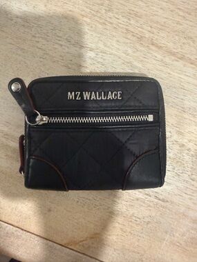 MZ WALLACE Crosby Small Black Quilted Zip Wallet with Silver Hardware